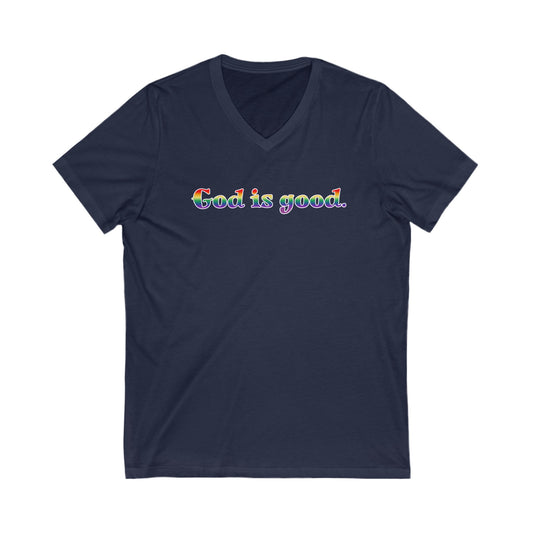 God is Good-Unisex Jersey Short Sleeve V-Neck Tee